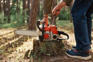 man cutting trees